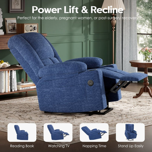English Elm Power Lift Recliner Chair With Massage, Heat, Usb Ports & Cup Holders - Ideal For Seniors' Comfort! T3623P380499-GIGA