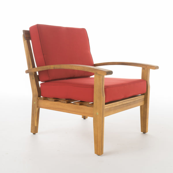 English Elm Christopher Knight Home® - Peyton Club Chair – Stylish Outdoor Seating With Plush Cushions, Durable Acacia Wood & Weather-Resistant Design 57973.00RED