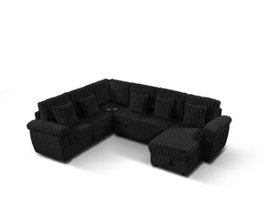 English Elm 110-inch U-shaped Corduroy Sectional with Sleeper Storage and Built-in Coffee Table W2564S00054