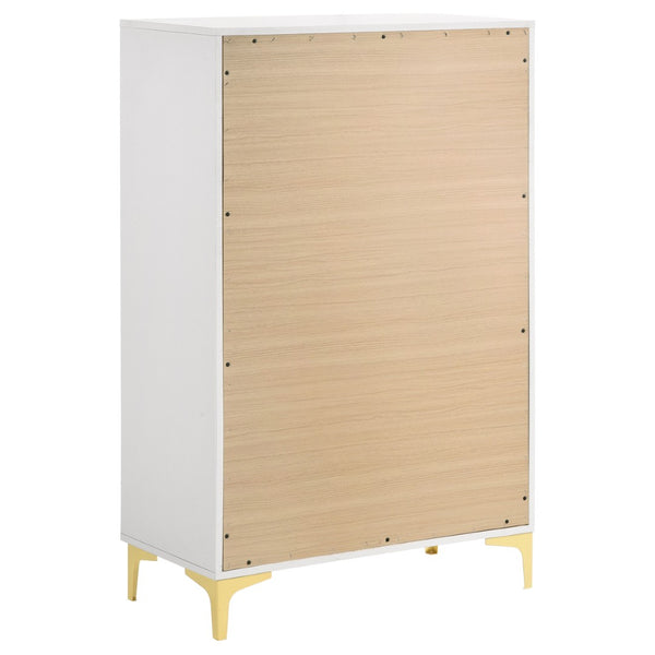 English Elm James White Queen Bedroom Set with Leatherette Bed Gold Hardware and Storage B062S01575