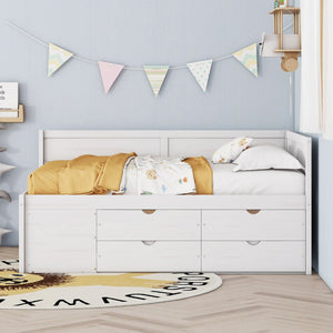 English Elm Full Size Daybed with Storage Drawers Open Shelves Low Profile Contemporary Frame White LP102023AAK-1