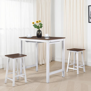 English Elm [3-Piece] Rustic Dark Oak Counter Height Dining Set With 2 Space-Saving Stools – Easy Assembly & Clean W2537P211106-GIGA