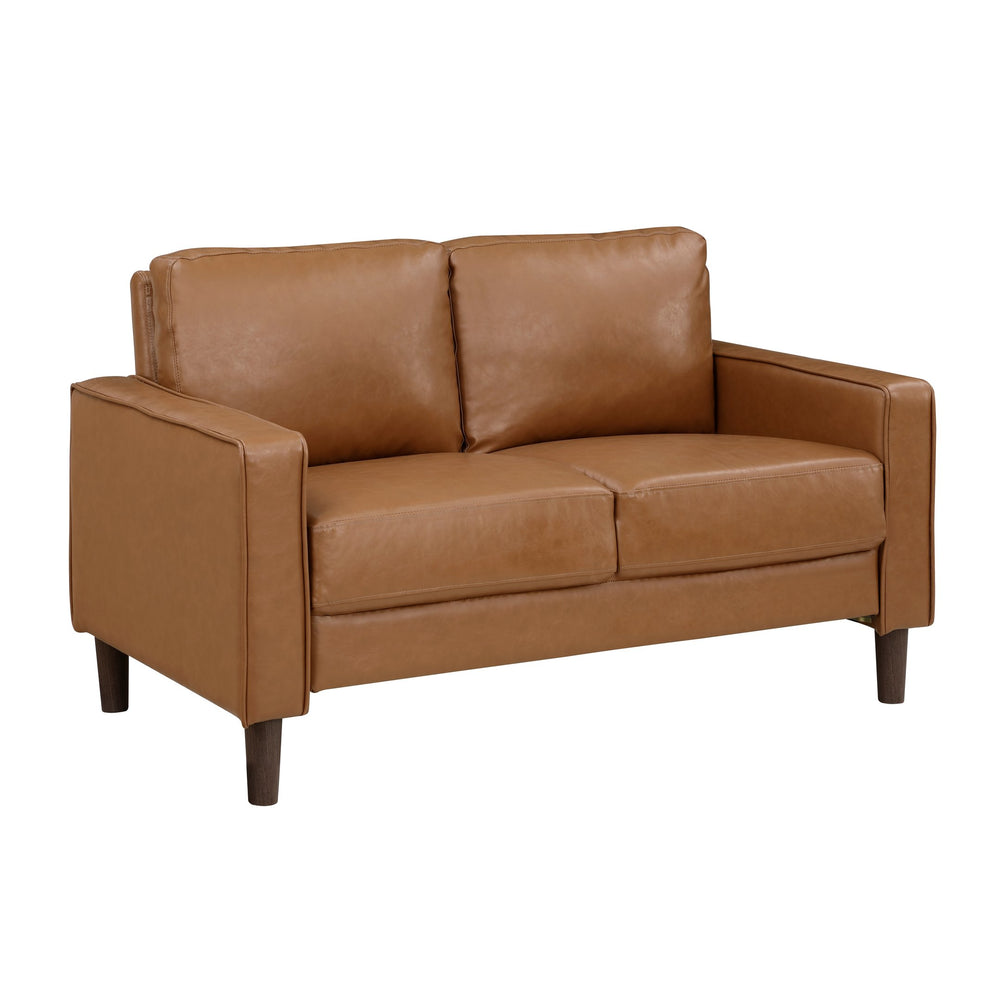 English Elm Modern Brown Faux Leather Loveseat Malcolm Collection – Track Arms, Welt Trim, Solid Wood Frame, 54" loveseat B011P394848