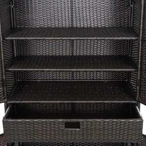 English Elm K&k Tall Arched Pe Rattan Outdoor Storage Cabinet with Adjustable Shelves and Steel Frame Brown+Black N707P420102D