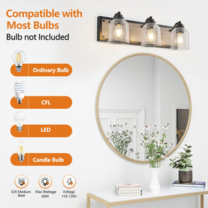 English Elm 23" Farmhouse Vanity Light Fixture – 3-Light Industrial Wall Sconce with Clear Seeded Glass, Black Woodgrain Finish W2312P374826
