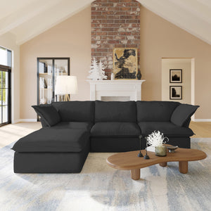 English Elm Sky Cloud Sectional Sofa with Cloud-Like Comfort, Modular L-Shaped Velvet Seating, Removable Covers, Storage Ottoman Black B341S00018