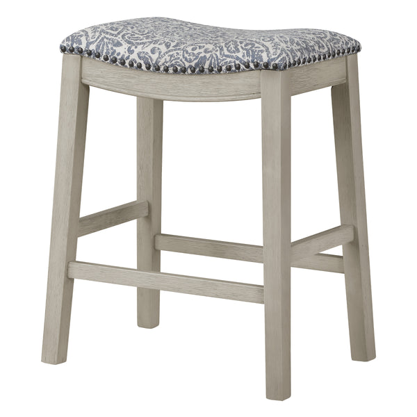 OSP Home Furnishings 24" Saddle Stool - Set of 2 Damask Navy / White Washed