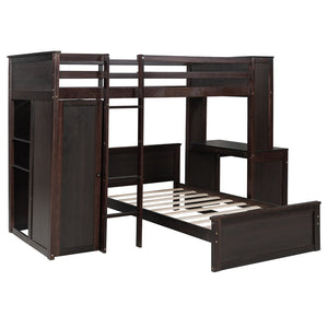 English Elm Twin Loft Bed System with Wardrobe Desk and Shelving for Kids Shared Bedroom Espresso LT000820AAP-1