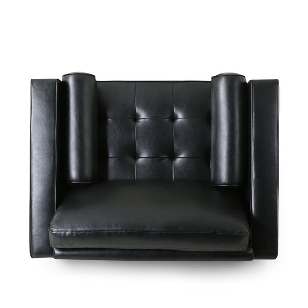 English Elm Club Chair Button Tufted Waffle Stitch Upholstery Birch Legs Mid Century Accent N776P389472B