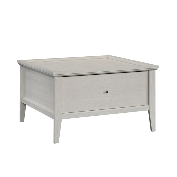 English Elm Coffee Table with Spacious Drawer and Open Shelf, Engineered Wood, Rustic-Modern Farmhouse Charm, Sturdy Design LIGHT GREY B356P354459
