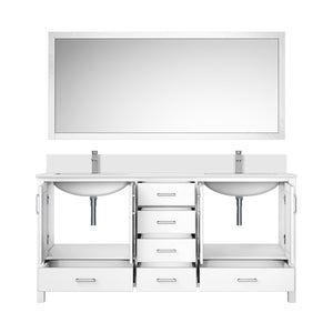 English Elm White Double Bath Vanity 72in W x 22in D with Cultured Marble Top, Chrome Faucet & Large Mirror, Durable B2731S01022