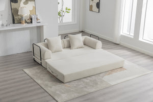 English Elm UNITED modular foldable sofa with metal frame, corduroy upholstery, side pocket & quick assembly convenience Beige W1568P374080