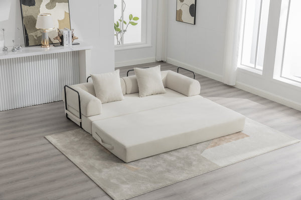 English Elm UNITED modular foldable sofa with metal frame, corduroy upholstery, side pocket & quick assembly convenience Beige W1568P374080