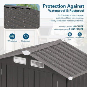 English Elm 6x Galvanized Steel Outdoor Storage Shed with Peaked Roof Skylight and Lockable Door W3213P309350