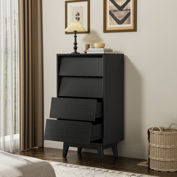 English Elm 4 Drawer Double Dresser with Vintage Bevel Design, Sturdy MDF & Solid Wood Legs, Spacious Storage W578P170158