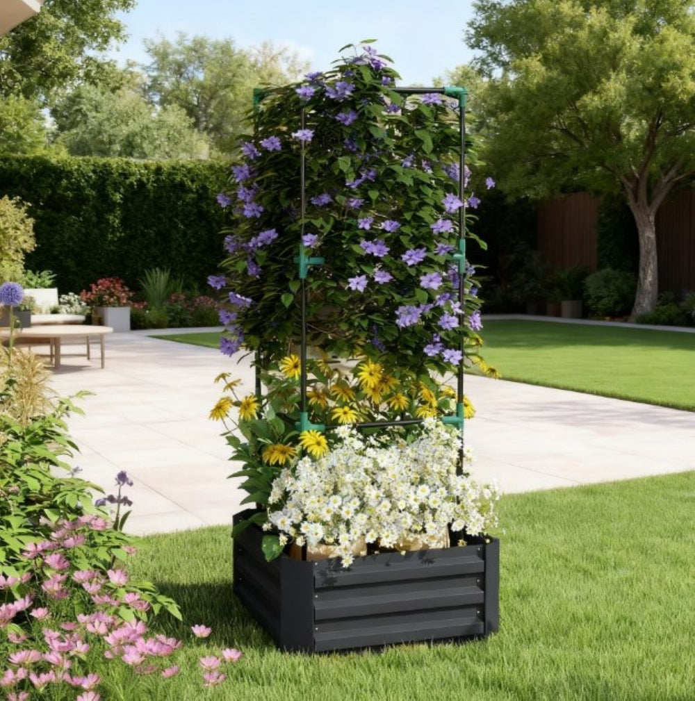 English Elm Garden Galvanized Steel Raised Planter with Integrated Trellis for Climbing Vegetables T3971P422764