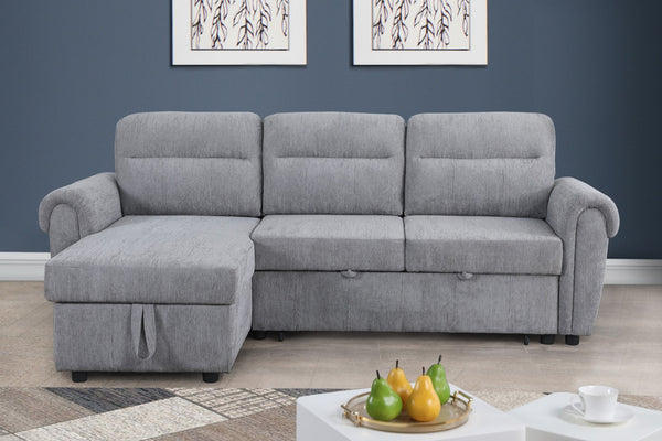 English Elm Ugo Chenille Sleeper Sectional Sofa with Storage Chaise and Built-in Usb Charging Ports Light Gray B2749S00070