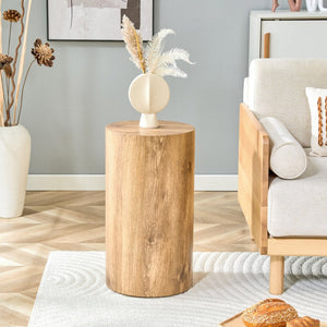 English Elm Simple Wood Grain Cylindrical Coffee Table – 11.8" Diameter For Modern, Industrial & Scandinavian Style W1151P361923-GIGA