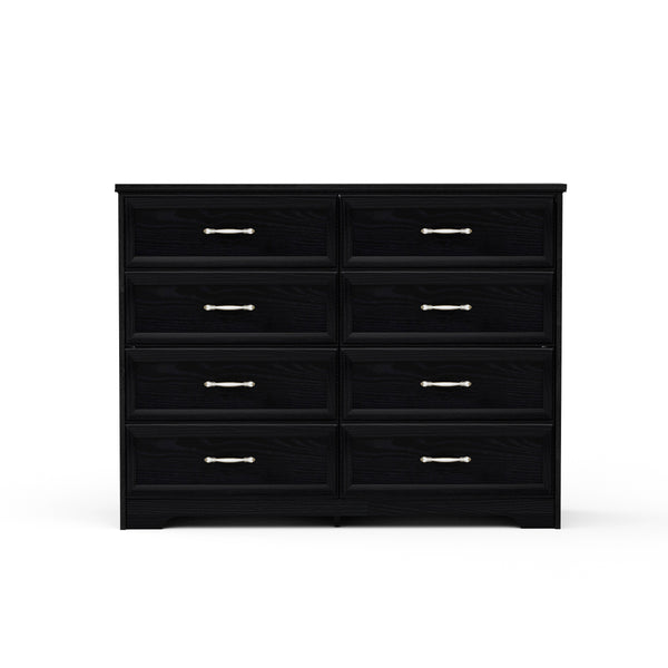 English Elm Modern Elegant Chest of Drawers with Antique Gold Knobs, 8-Drawer Durable Clothes Organizer, Waterproof Finish Black W1668P182256