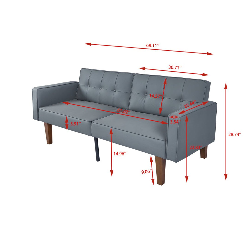English Elm 2131pu-bk,bright Pu Leather Sofa with Low Profile Design and Industrial Accent Feet Gray W308P182966