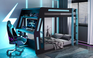 English Elm Full-size Gaming Loft Bed with Integrated Rgb Desk Usb Ports and Esports Frame Blue LT000239AAC