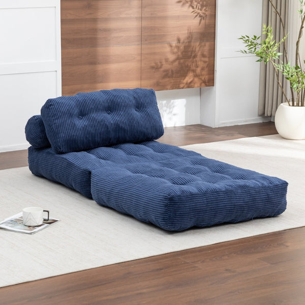 English Elm Folding Floor Sofa Bed Convertible Sleeper Chair with Shredded Foam Corded Fabric Dark Blue W2200P442795