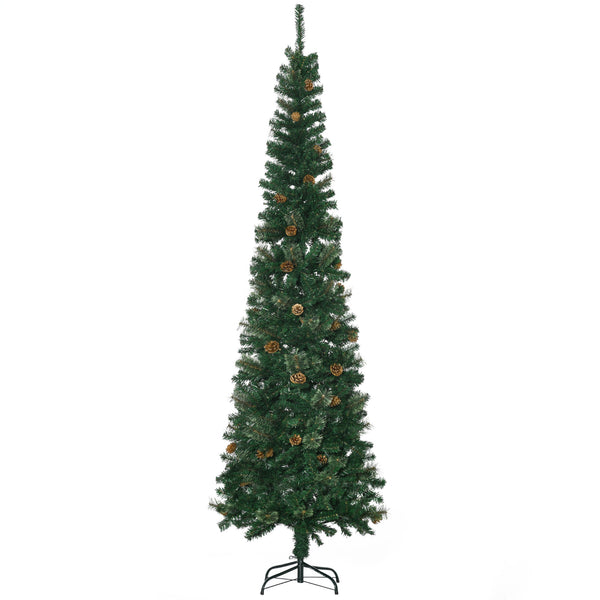 English Elm Homcom 7.5 Foot Slim Pencil Artificial Christmas Tree With Realistic Pine Needles & Pine Cones W2225P229162