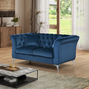 English Elm 102 Inch Linen Modular Sectional Sofa with Hidden Storage and Cloud Cushion Comfort Dark Blue W1099S00171