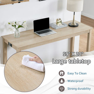 English Elm 4 Rustic Bar Table Set with Built-In Power, USB & Type-C, Water-Resistant Wood Grain Top, 59" L x 35.5" H Light Oak W1998P324485