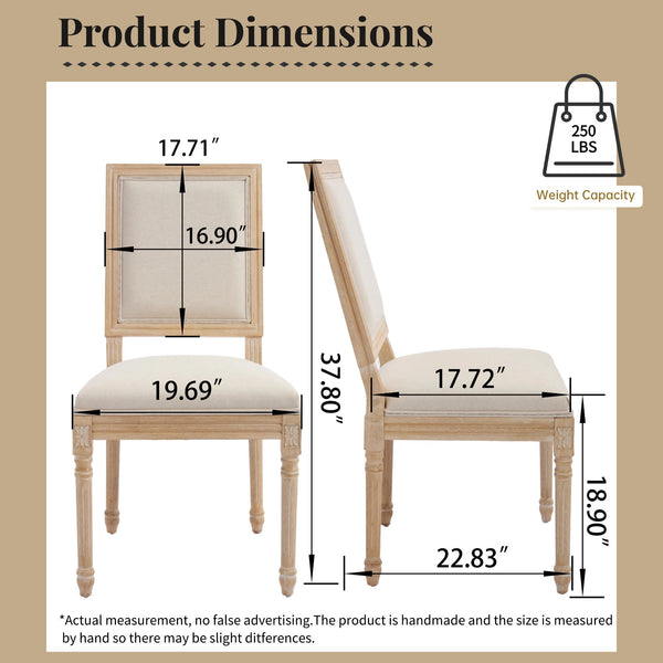 English Elm French Country Dining Chairs Set Of 2 – Elegant Upholstered Square Back, Stylish Comfort For Dining W3426P324534