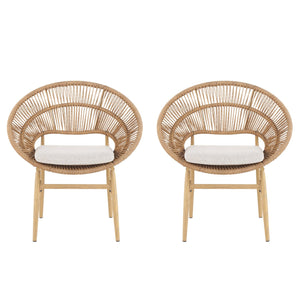 English Elm Christopher Knight Home® - Cyril Handwoven Outdoor Wicker Papasan Dining Chair Set of 2 with Water‑Resistant Cushions, UV‑Safe Beige,Light Brown,Teak N775P271975B