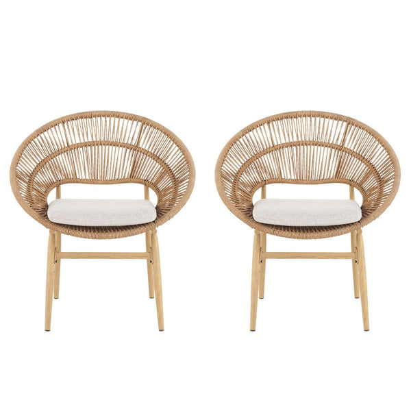 English Elm Christopher Knight Home® - Cyril Handwoven Outdoor Wicker Papasan Dining Chair Set of 2 with Water‑Resistant Cushions, UV‑Safe Beige,Light Brown,Teak N775P271975B
