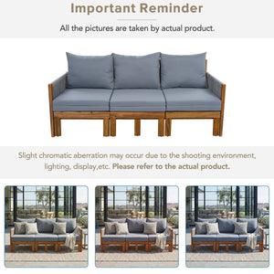 English Elm Outdoor Acacia Wood Dining Set Seats Six with Cushioned Armrest Chairs for Patio Grey,Natural Wood N719Z000220E