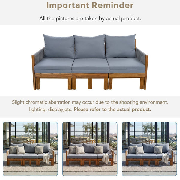 English Elm Outdoor Acacia Wood Dining Set Seats Six with Cushioned Armrest Chairs for Patio Grey,Natural Wood N719Z000220E