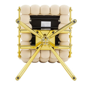 English Elm Cream Dutch Velvet Swivel Chair Tufted Bubble Backrest Glam Armless Accent Seat Beige,Gold W3875P448019