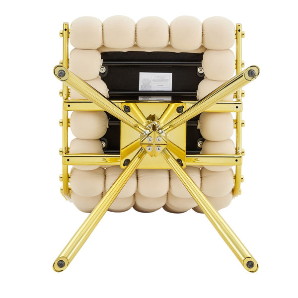 English Elm Cream Dutch Velvet Swivel Chair Tufted Bubble Backrest Glam Armless Accent Seat Beige,Gold W3875P448019