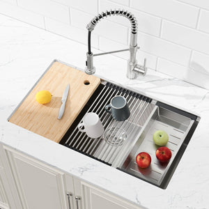 English Elm Stainless Steel Undermount Kitchen Sink Handmade Single Bowl with Colander Board T3177P296192