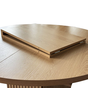 English Elm Round Adjustable Dining Table 47–63" for 4–6, Light Brown MDF & Rubberwood, Bump-Texture Base, 300lb Capacity W1347P296655