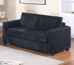 English Elm Modern Corduroy Sofa and Loveseat Set with Cup Holders Charging Station Living Room Black B011S02205