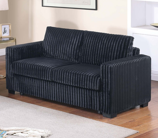 English Elm Modern Corduroy Sofa and Loveseat Set with Cup Holders Charging Station Living Room Black B011S02205