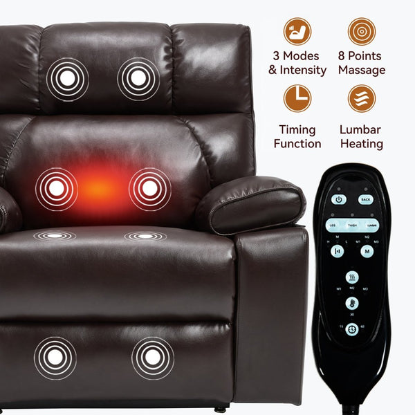 English Elm Brown Leatheraire Power Lift Recliner Dual Motor Massage Heat Heavy Duty 350lb W1803P340308