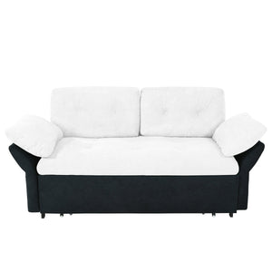 English Elm Convertible Pull Out Sofa Bed Queen Size with Steel Frame, Dual Armrests, Chenille Sleeper Couch with Storage and Casters White+Black W3163P269663