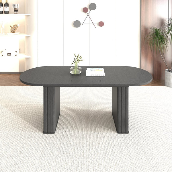English Elm Kitchen extendable dining table with travertine-inspired melamine top, rounded edges, sturdy wooden base for family gatherings Black W1347S00016