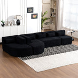 English Elm 143.7" Upholstered Sofa Free-Combined Sofa Couch With Two Chaise Lounge and Five Back Pillows For Living Room, Black