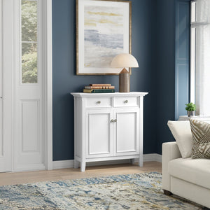 English Elm Amherst White Pine Entryway Cabinet with Crown Molding Two Drawers and Storage Doors B136P436048