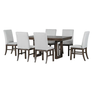 English Elm TOPMAX 7-Piece Extendable Dining Set with 12" Self-Hidden Butterfly Leaf and Upholstered Chairs, Distressed White Wire-Brushed Finish Brown SP000059AAD