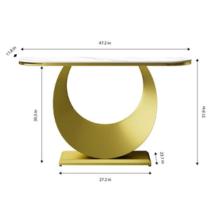 English Elm Premium Faux Marble Half Moon Console Table Gold Base Narrow Entryway Accent W2700S00084