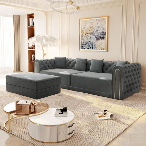 English Elm 90.2" Plush Teddy Fabric Convertible Sleeper Sofa with Hidden Storage for Living Room Dark Grey W1885S00242