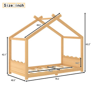 English Elm Twin House Frame Floor Bed Solid Pine Kids Room Montessori Low Profile Play Nook W1580P387836