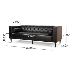 English Elm 3-seater Diamond Tufted Contemporary Sofa Deep Seated Living Room Couch with Pillows Black 70630.00AMDNT_70630.00BMDNT